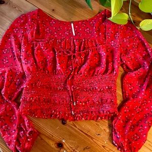 Free People Floral Blouse, red, size M